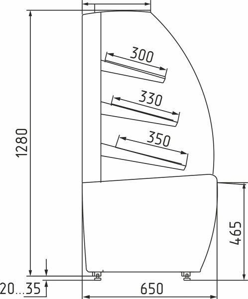 Витрина нейтральная напольная ПОЛЮС K70 N 0,9-1 LIGHT BREAD 0011-9005 (со стеклом)