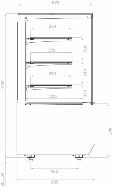 Витрина нейтральная напольная ПОЛЮС KC70 N 0,6-1 LIGHT 9006-9005 (Нейтральная 0,6 CARBOMA CUBE ТЕХНО)